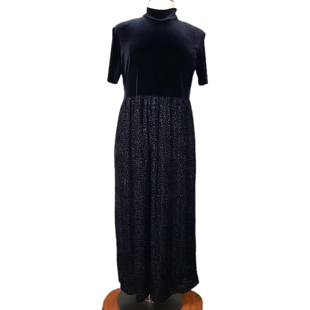 Vintage Black Velvet Burnout Dress Womens 18 Whimsigoth Gothic Romantic Glam 90s